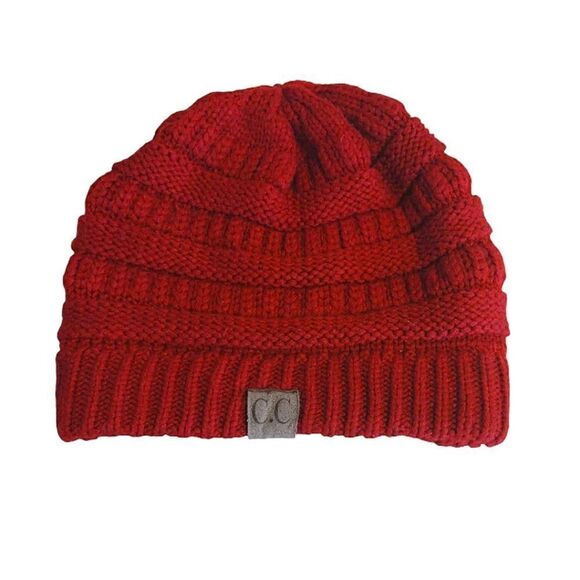 CC Brand Cardinal Red Chunky Cable Knit Skully Beanie Hat - Picture 4 of 9